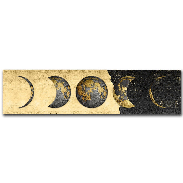 Moon Phases Wide Format Black White Wall Art Canvas Print Pictures For Bedroom Above Bed Living Room Decor | Skanto
