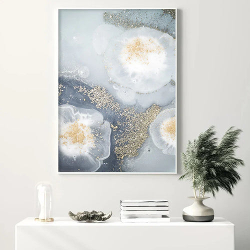Blue White Golden Abstract Floral Wall Art Fine Art Canvas Prints Poster Picture For Modern Living Room Bedroom Nordic Home Decor | Skanto