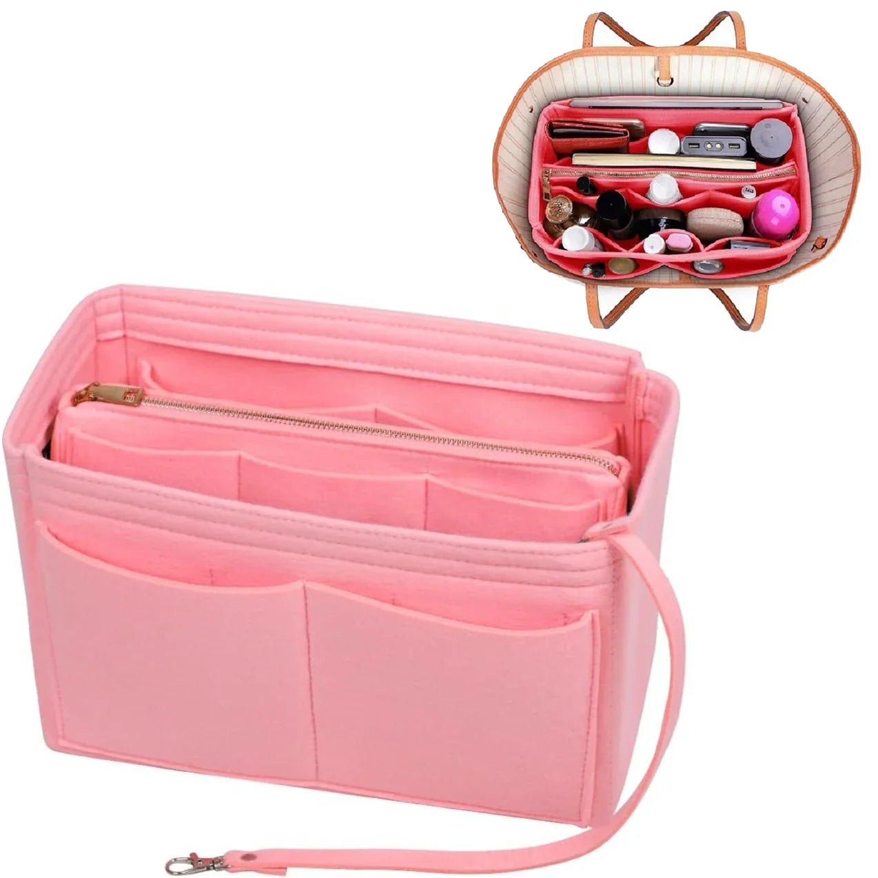 Norvo | TaschenLuxe Organizer Inlay | Filtinnsats med glidelås | 15 lommer & nøkkelstropp | For håndvesker & shoppingposer