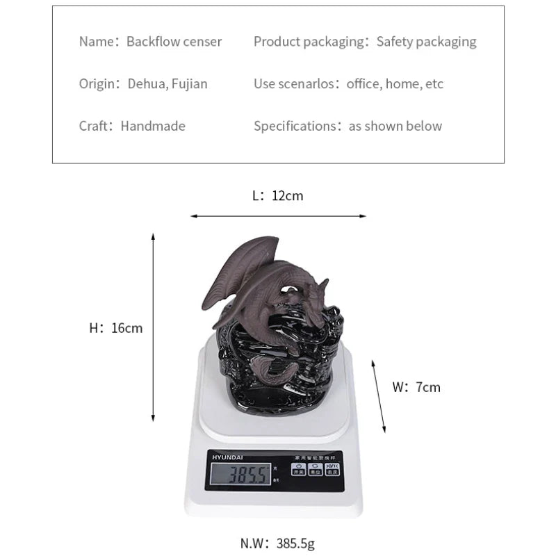 Skanto | Dracarys Keramisk Røkelsesholder | Backflow Design med Drage | Vintage Dekor | For Meditasjon & Aromaterapi