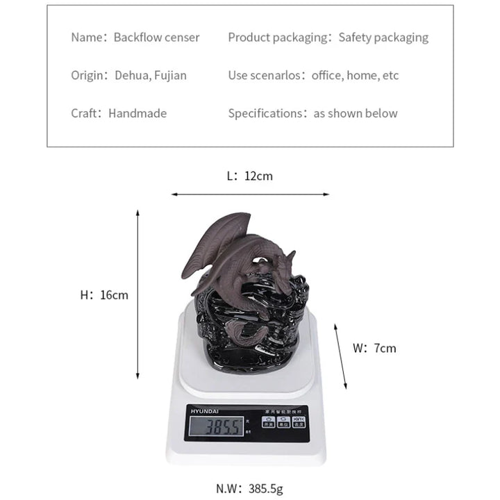Skanto | Dracarys Keramisk Røkelsesholder | Backflow Design med Drage | Vintage Dekor | For Meditasjon & Aromaterapi