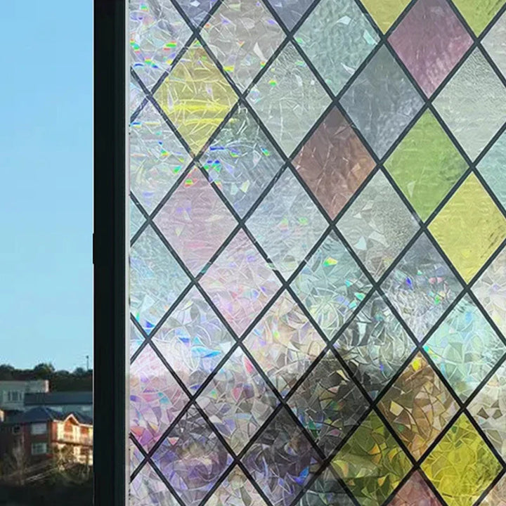 Skanto | 3D Buntglasvindu folie - Dekorativ vinylklistremerke for glassvinduer med statisk feste - Fenetre Buntglasvindu dekor