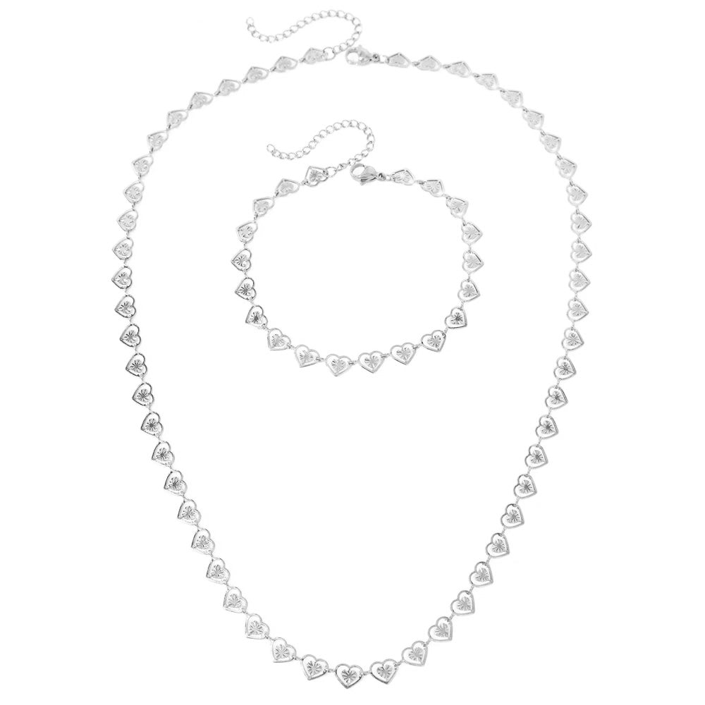 Skanto | Delikat Spiral Hjerter Armbånd og Kjede Sett