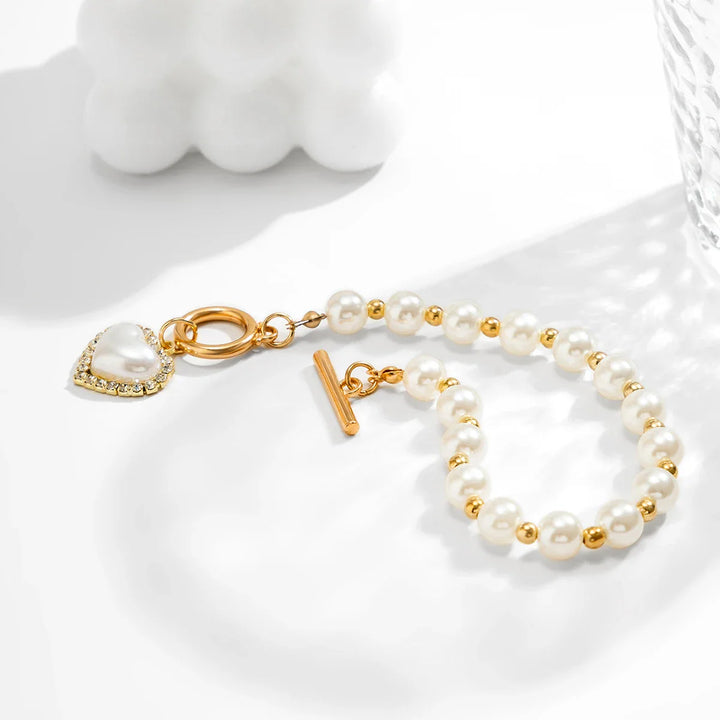 Skanto | Perle Hjerte Diamant Akkompagnert Armbånd