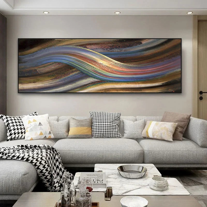 Rainbow Abstract Wall Art Fine Art Canvas Print Wide Format Modern Colors Pictures For Above Bed or Above Living Room Sofa | Skanto