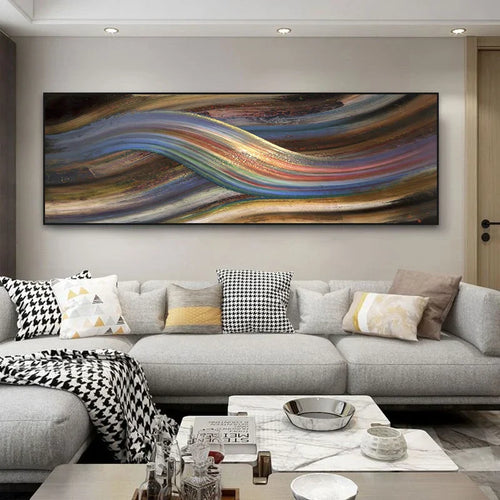 Rainbow Abstract Wall Art Fine Art Canvas Print Wide Format Modern Colors Pictures For Above Bed or Above Living Room Sofa | Skanto