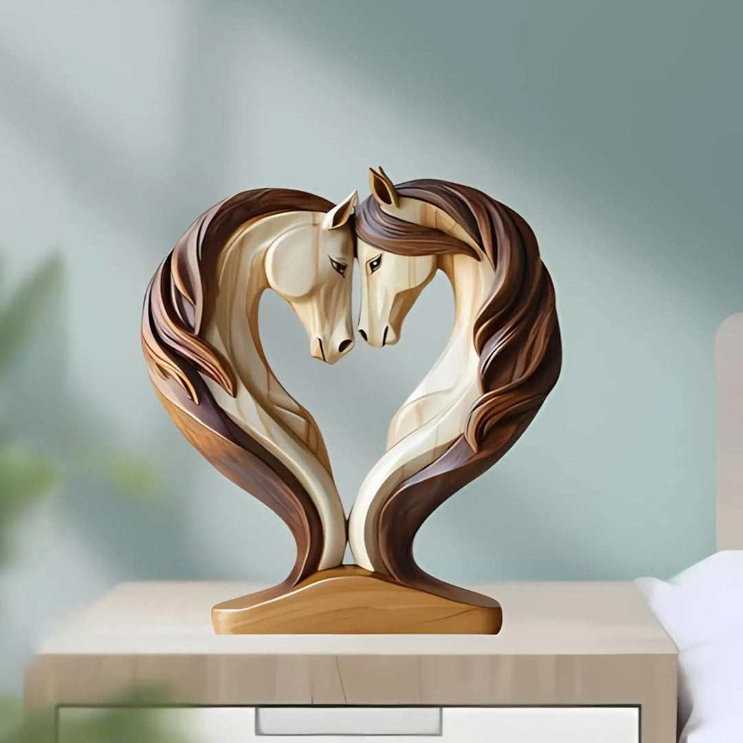 Skanto | Equora Hesteskulptur | Hesteskulptur Tre | 2D Design i Omfavningsposisjon | Dekorasjon for Stue, Kontor & Barnerom