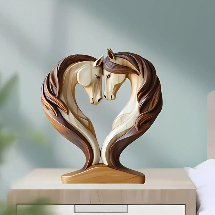 Skanto | Equora Hesteskulptur | Hesteskulptur Tre | 2D Design i Omfavningsposisjon | Dekorasjon for Stue, Kontor & Barnerom