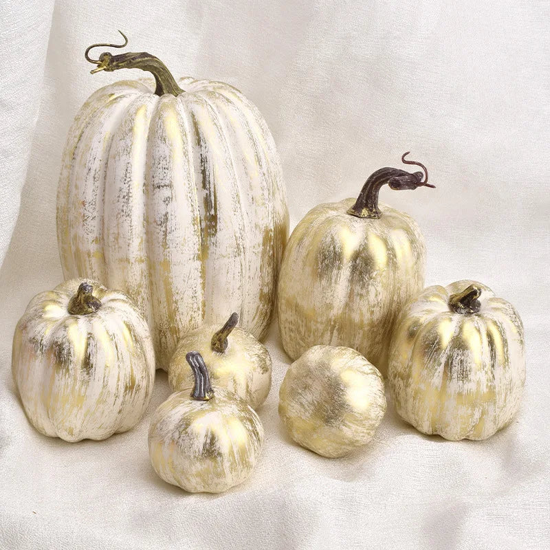 Skanto | Dekorative Gresskar PumpkinCharm | 7-delers Sett | Høst & Halloween Dekor | Lettvekt & Gjenbrukbar