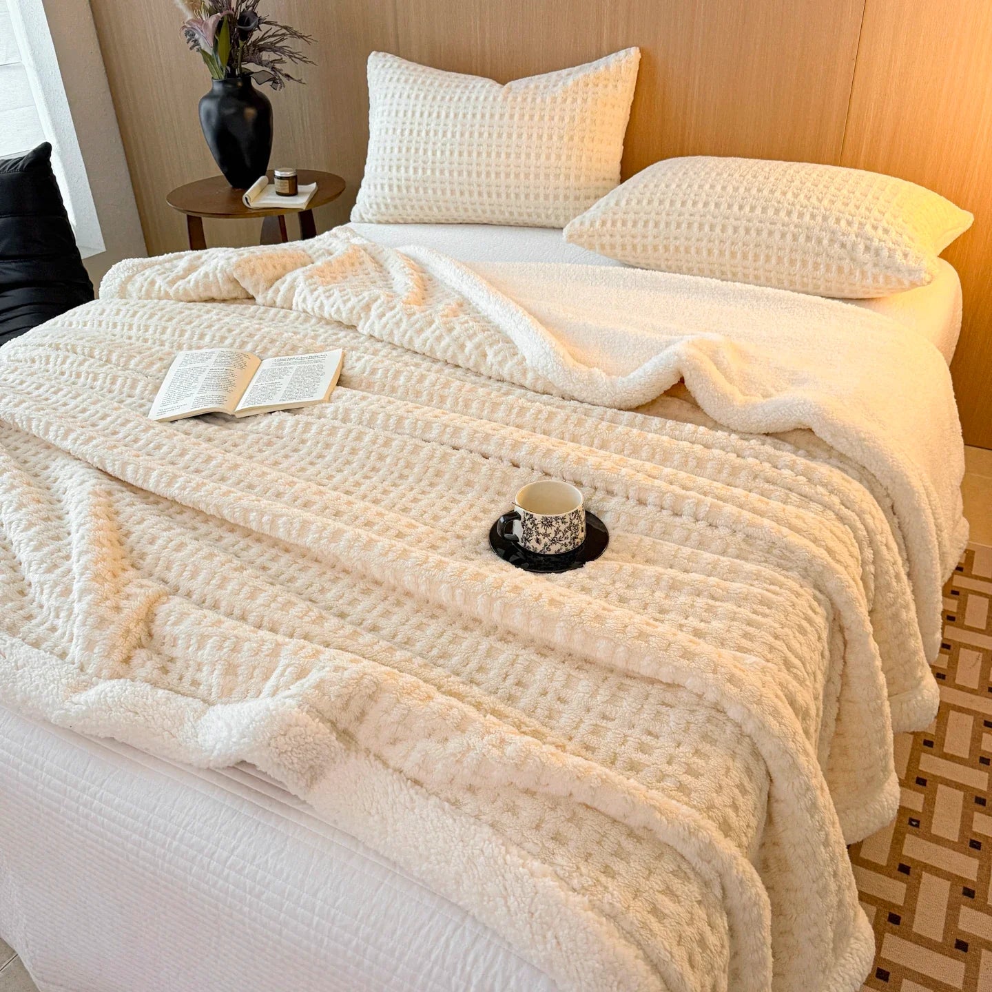 Norvo | Vinter Drøm Teppet – Dobbel Lag Fleece Teppet med Lamull Utseende | Ultra Varmt, Mykt & Hudvennlig | For Sofa, Seng & Kalde Vinterdager