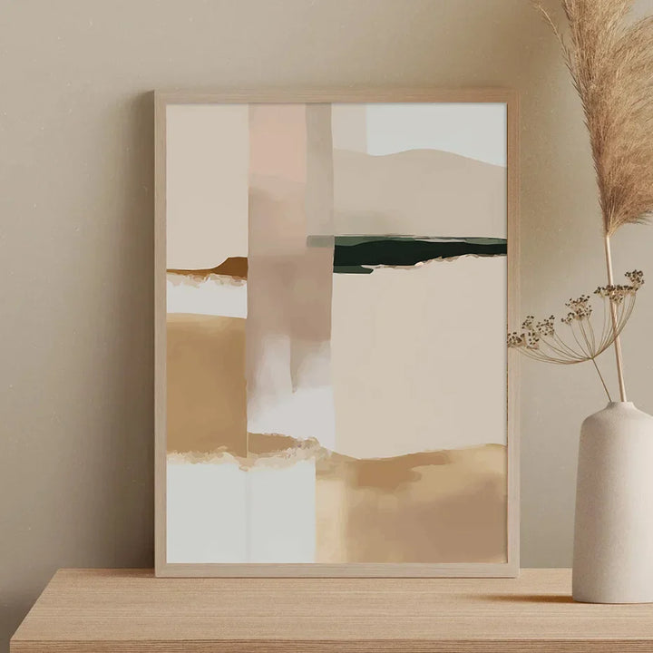 Neutral Color Block Beige Black Wall Art Fine Art Canvas Prints Modern Abstract Pictures for Living Room Bedroom Art Decor | Skanto