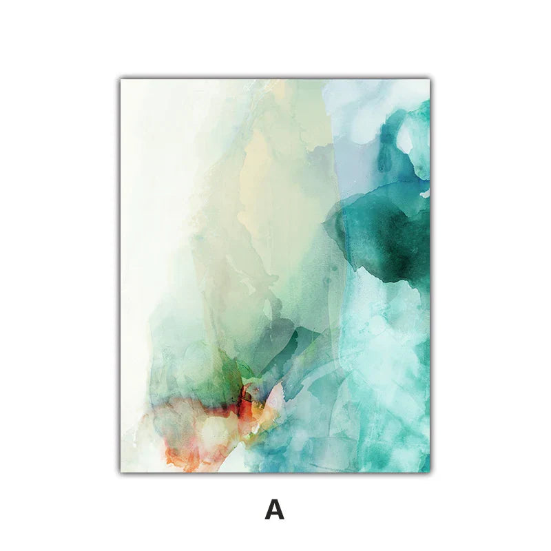 Ethereal Whispers Teal Emerald Aquamarine Abstract Wall Art Fine Art Canvas Prints Nordic Images for Modern Apartment Living Room Decor | Skanto