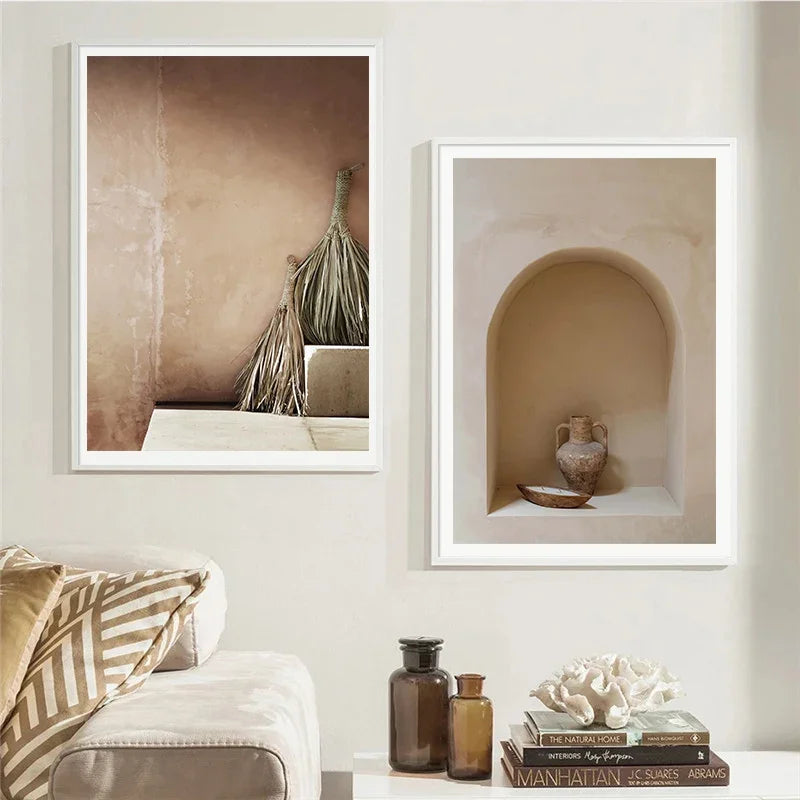 Neutral Colors Terracotta Still Life Vase Wall Art Fine Art Canvas Print Poster Architectural Images for Modern Living Room Bedroom Home Deco | Skanto