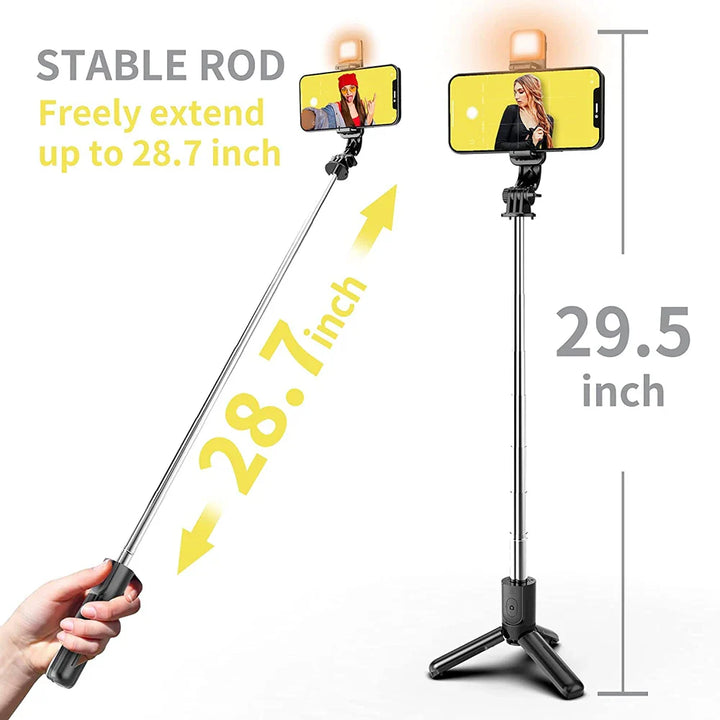 Skanto | Bluetooth Selfie Stick Stativ med Fylllys