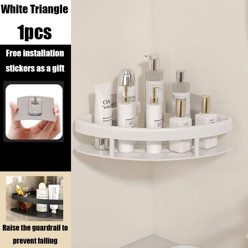 Norvo | AquaSpace Pro | Hjørnedusjhyller uten boring | Aluminium | Rustfritt og belastningsdyktig | Badehylle i svart, hvit, sølv eller svart-gull