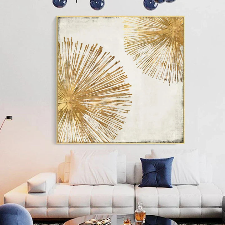 Golden Radial Circular Abstract Wall Art Fine Art Canvas Prints Posters Pictures For Living Dining Bedroom Art Decor | Skanto