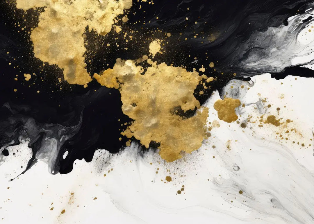 Modern Fluid Geometry Black Gold Abstract Wall Art Fine Art Canvas Prints Pictures For Living Room Dining Room Home Office Decor | Skanto