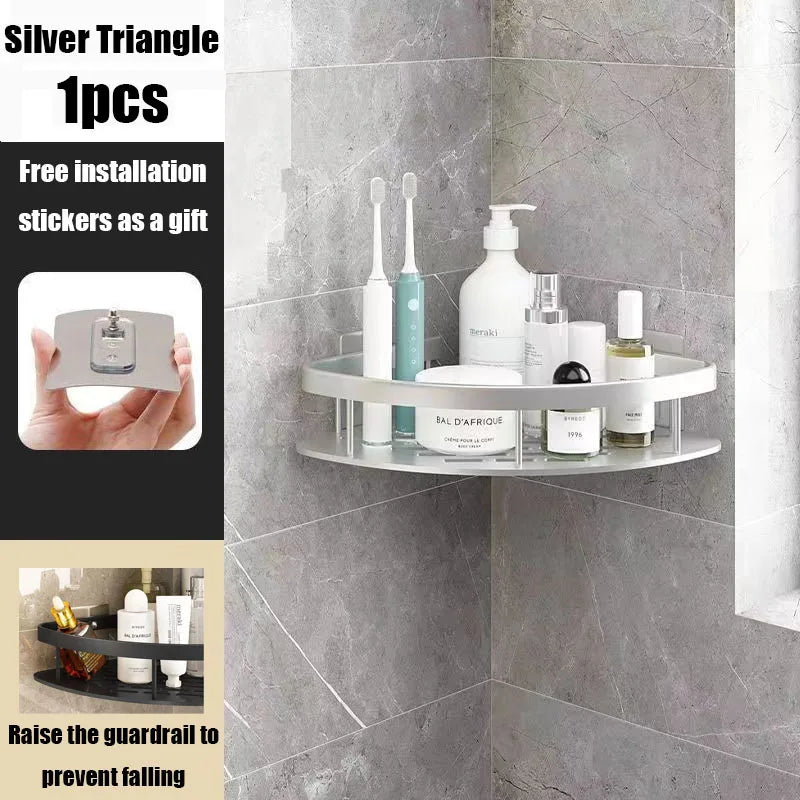 Norvo | AquaSpace Pro | Hjørnedusjhyller uten boring | Aluminium | Rustfritt og belastningsdyktig | Badehylle i svart, hvit, sølv eller svart-gull