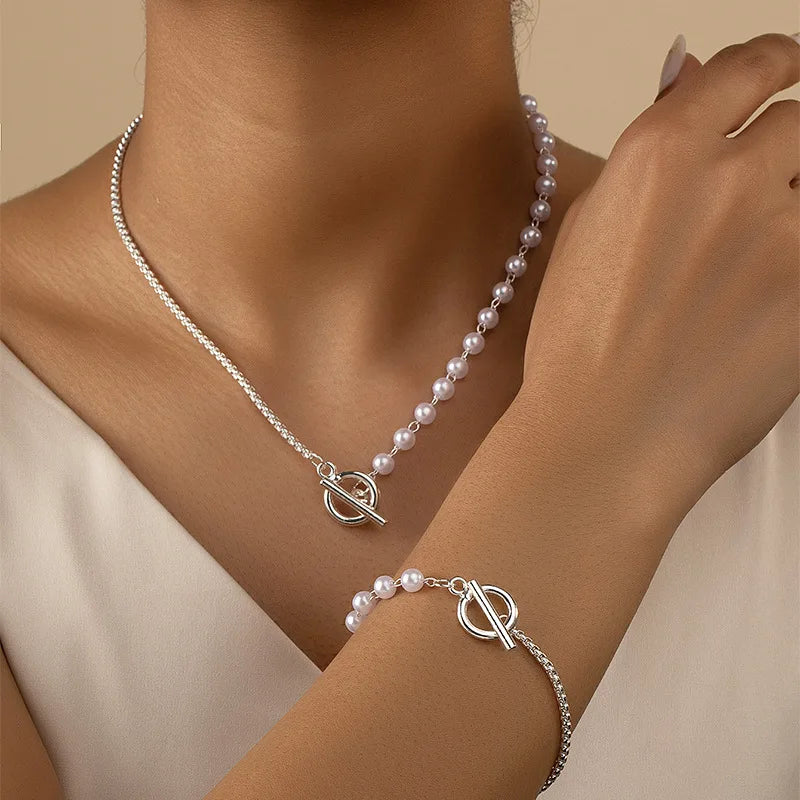 Skanto | Kjede & Perle Sirkel Lås Armbånd og Halskjede Sett
