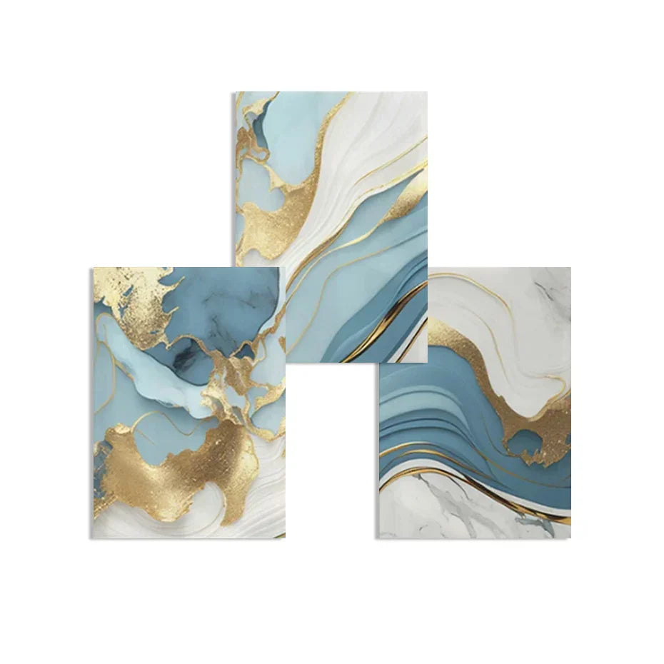 Modern Abstract Gold Blue Fluid Marble Print Wall Art Fine Art Canvas Prints Pictures For Living Room Bedroom Nordic Home Decor | Skanto