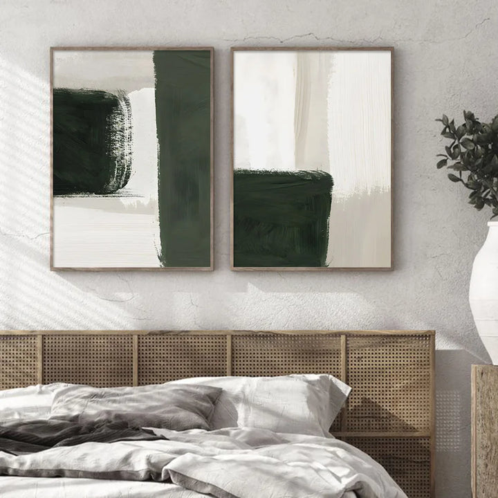 Modern Abstract Green Beige White Brushstroke Canvas Prints Nordic Wall Art for Modern Living Room Home Decor Artwork | Skanto