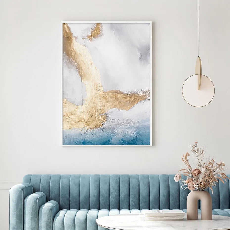 Serene Seascape Wall Art Abstract Ocean Waves With Gold Accents Fine Art Canvas Print Pictures For Living Room Bedroom Nordic Home Decor | Skanto