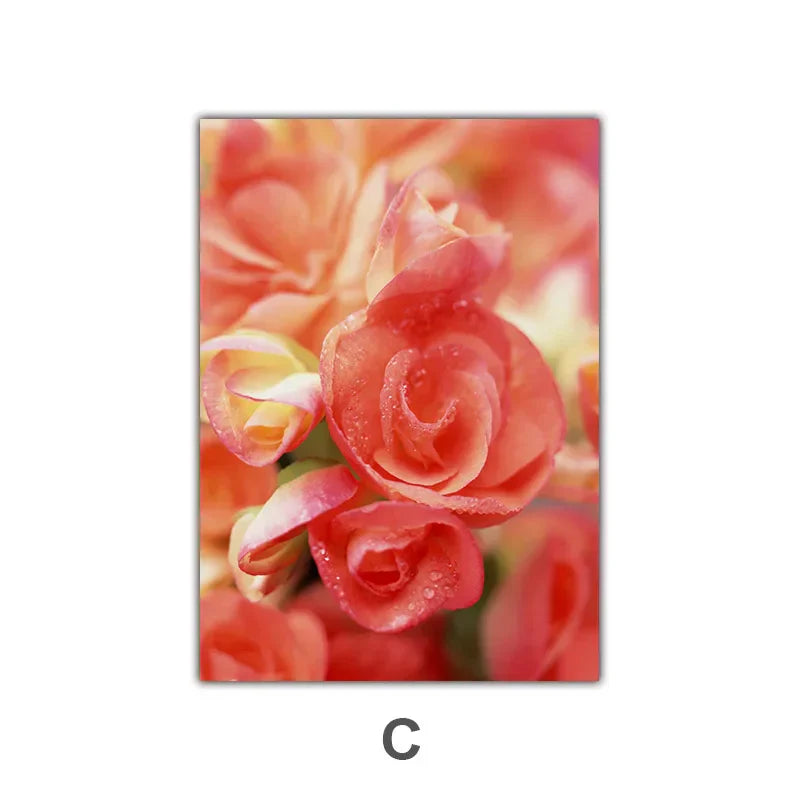 Pink Red Roses Floral Wall Art Fine Art Canvas Prints Modern Botanical Posters Pictures For Living Room, Bedroom Art Decor | Skanto