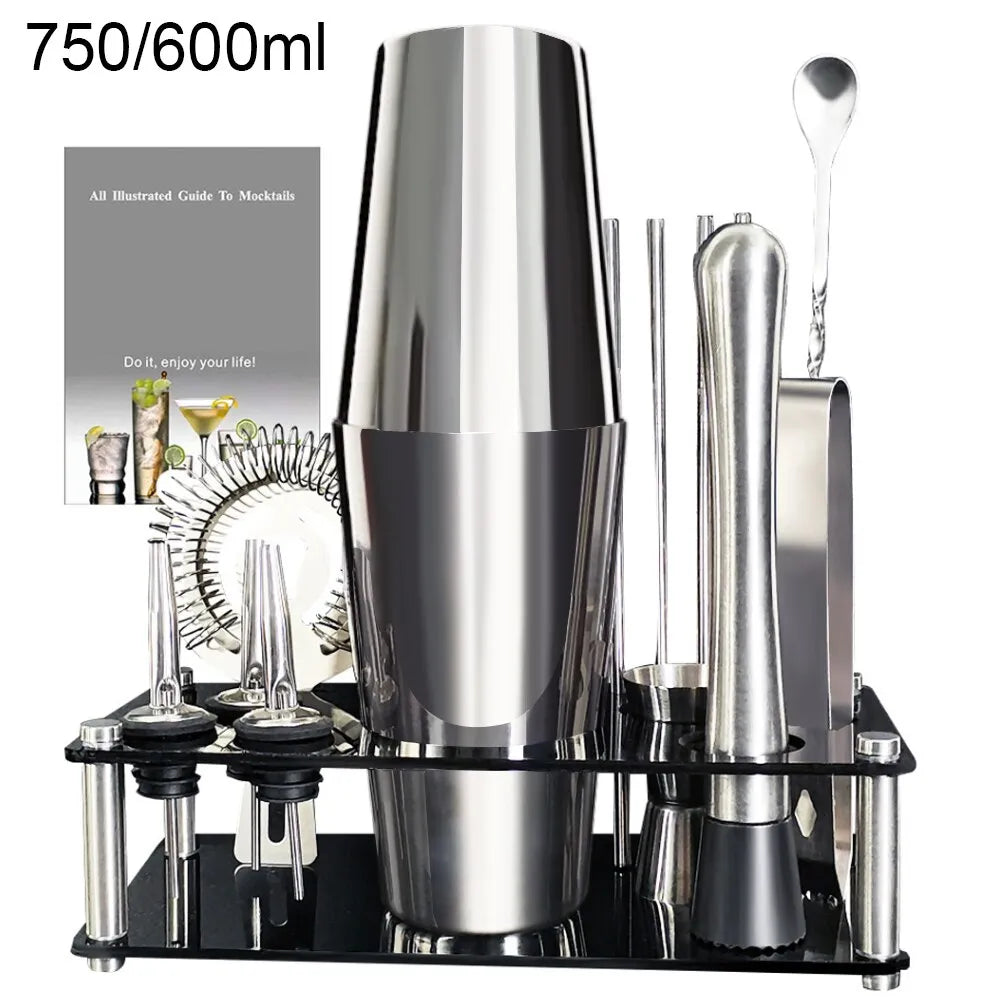 Skanto | 13-22 stk Boston Cocktail Shaker Set - 750ml & 600ml Barverktøy, Vinmikser-sett med holder - Profesjonelt bartender-verktøysett