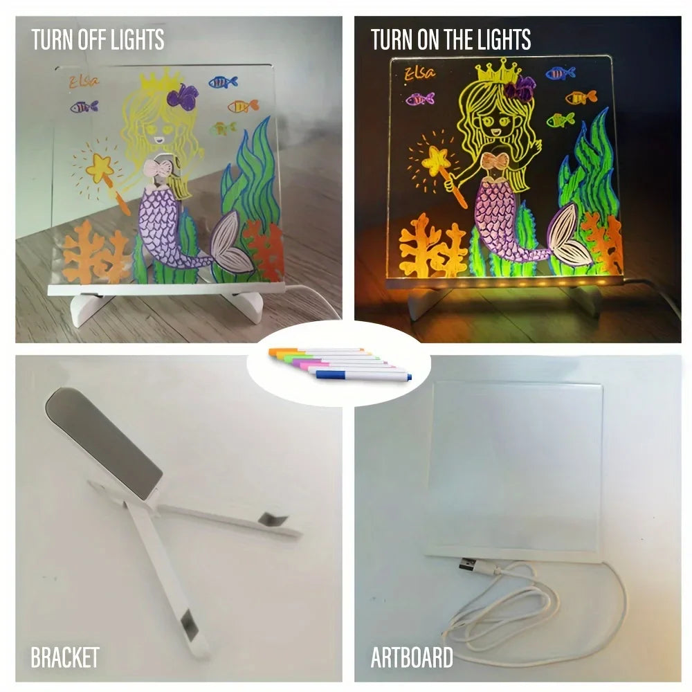 Lys LED akryl meldetavle - Uutslettbar USB tegnebrett for barn, perfekt for bursdagsgaver og barannonsering