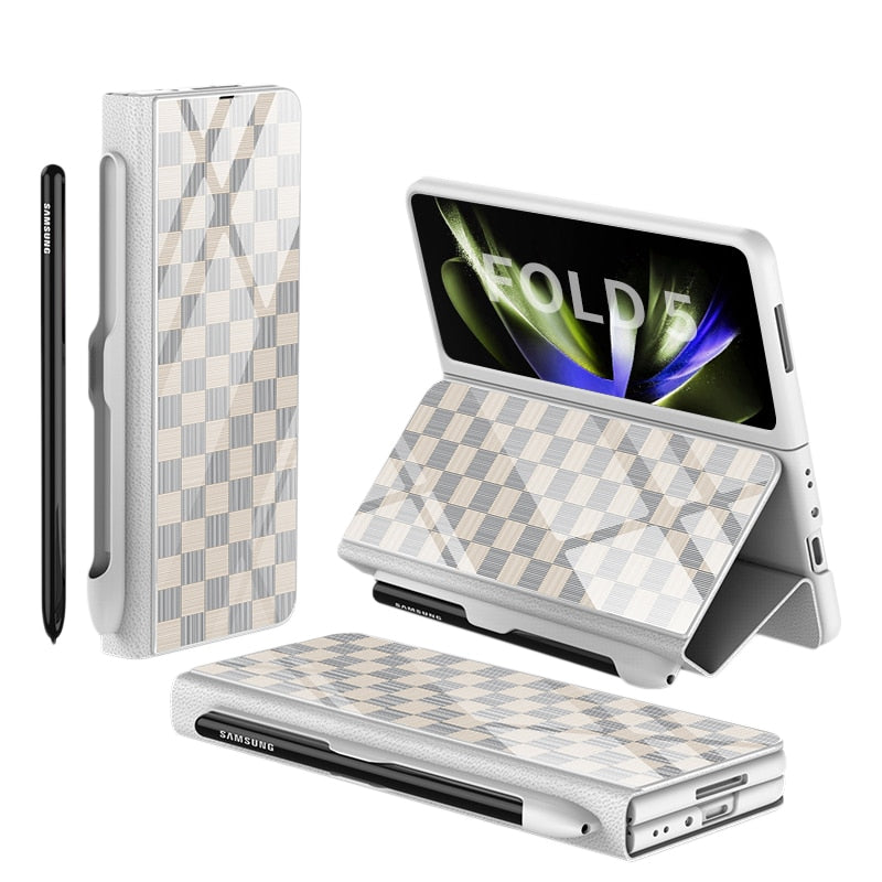 Norvo | Støtbestandig Rustningssak Glassdeksler Stativ Sett Inn Kort Lærsak for Samsung Galaxy Z Fold 5/4