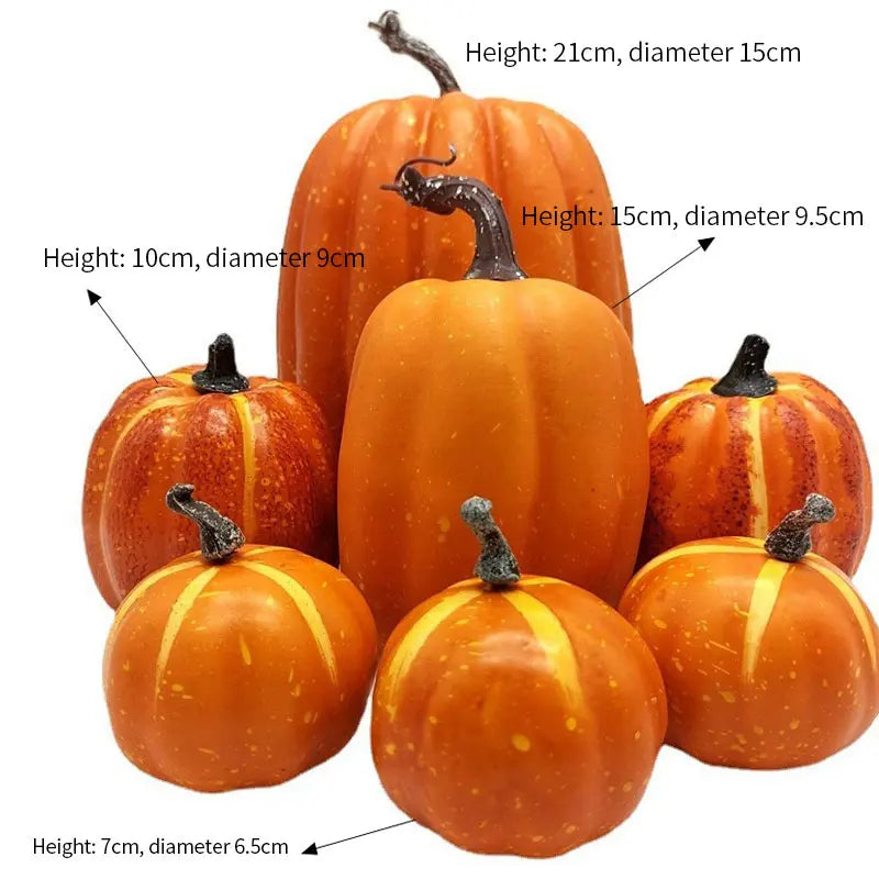Skanto | Dekorative Gresskar PumpkinCharm | 7-delers Sett | Høst & Halloween Dekor | Lettvekt & Gjenbrukbar