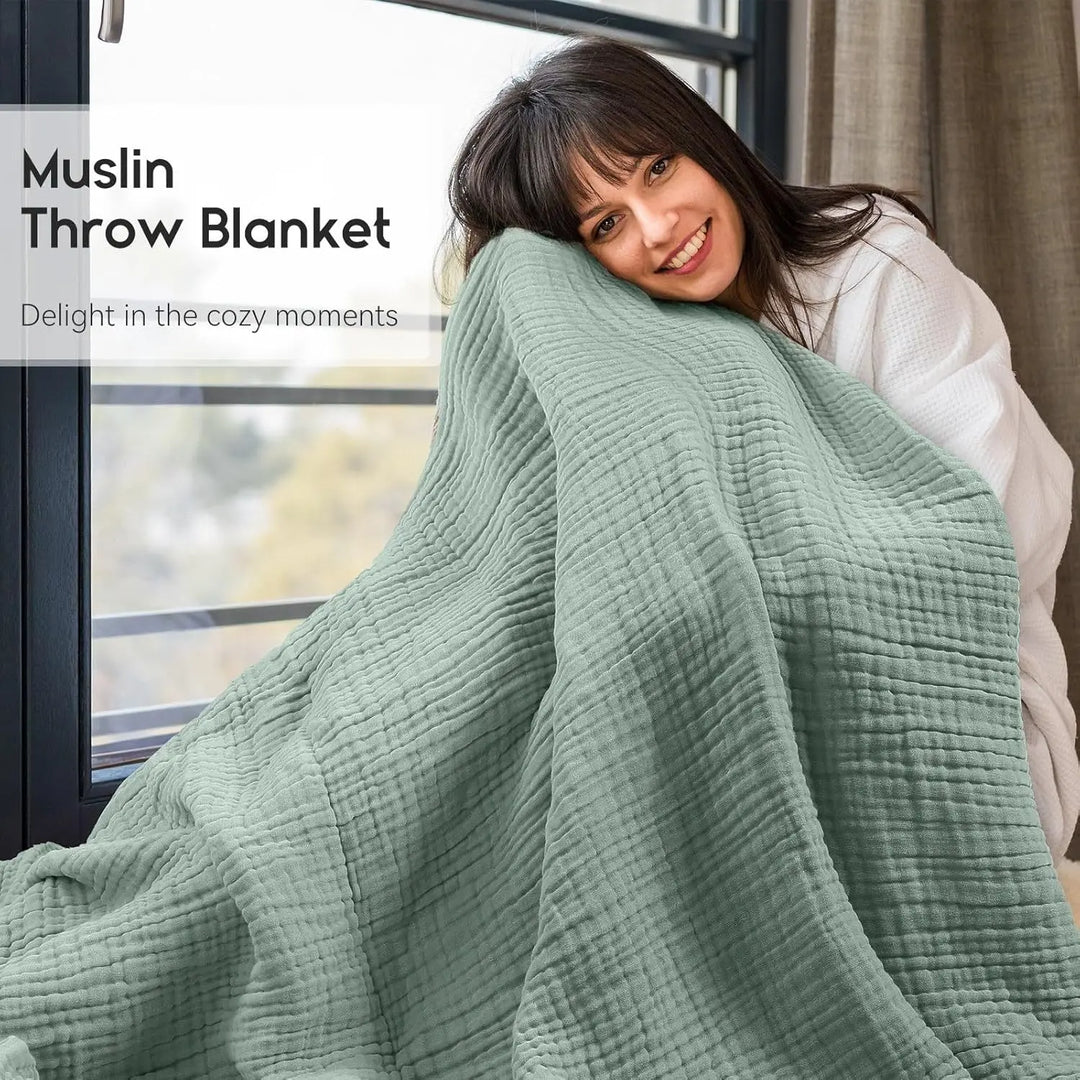 Skanto | CottonBreeze | Muslin teppe laget av 100% bomull | 6-lags, pustende og lett | For sofa og seng
