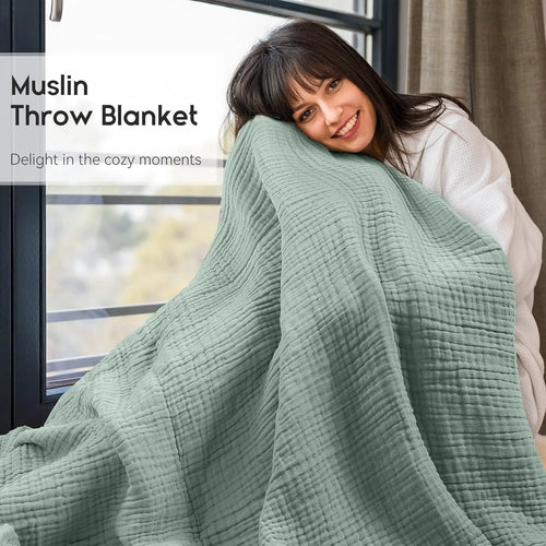 Skanto | CottonBreeze | Muslin teppe laget av 100% bomull | 6-lags, pustende og lett | For sofa og seng