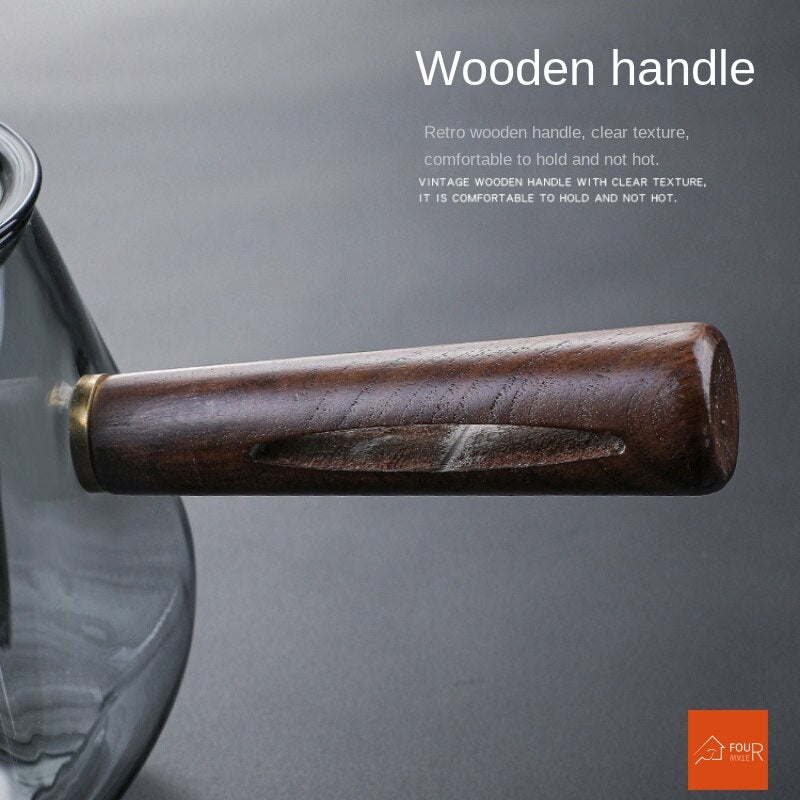 Norvo | Japansk Glass Teapot med Trehåndtak, Koke Teapot, Elektrisk Keramisk Komfyr, Te Maker, Høy- Kvalitets Te Set, Varmebestandig Teapot, 700 ml