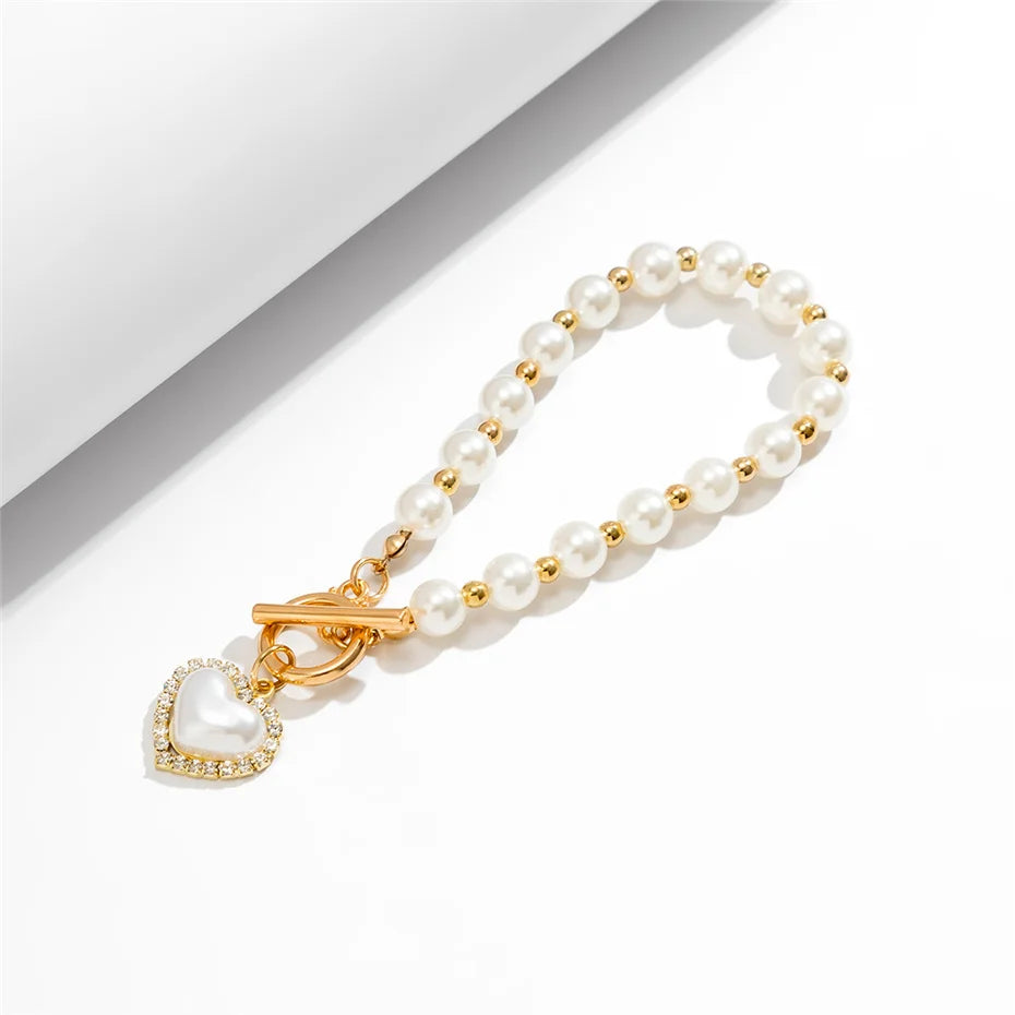 Skanto | Perle Hjerte Diamant Akkompagnert Armbånd