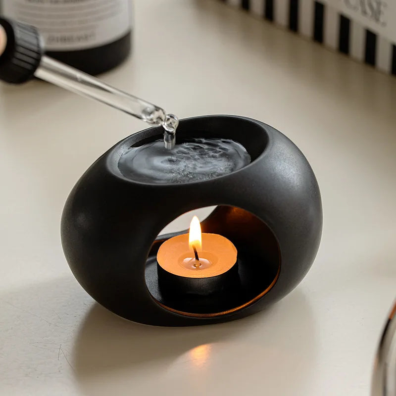 Skanto | Aroma Oven Scentura | Svart Keramisk Duftdiffuser | For Essensielle Oljer & Røkelsespinner | Spa & Hjem