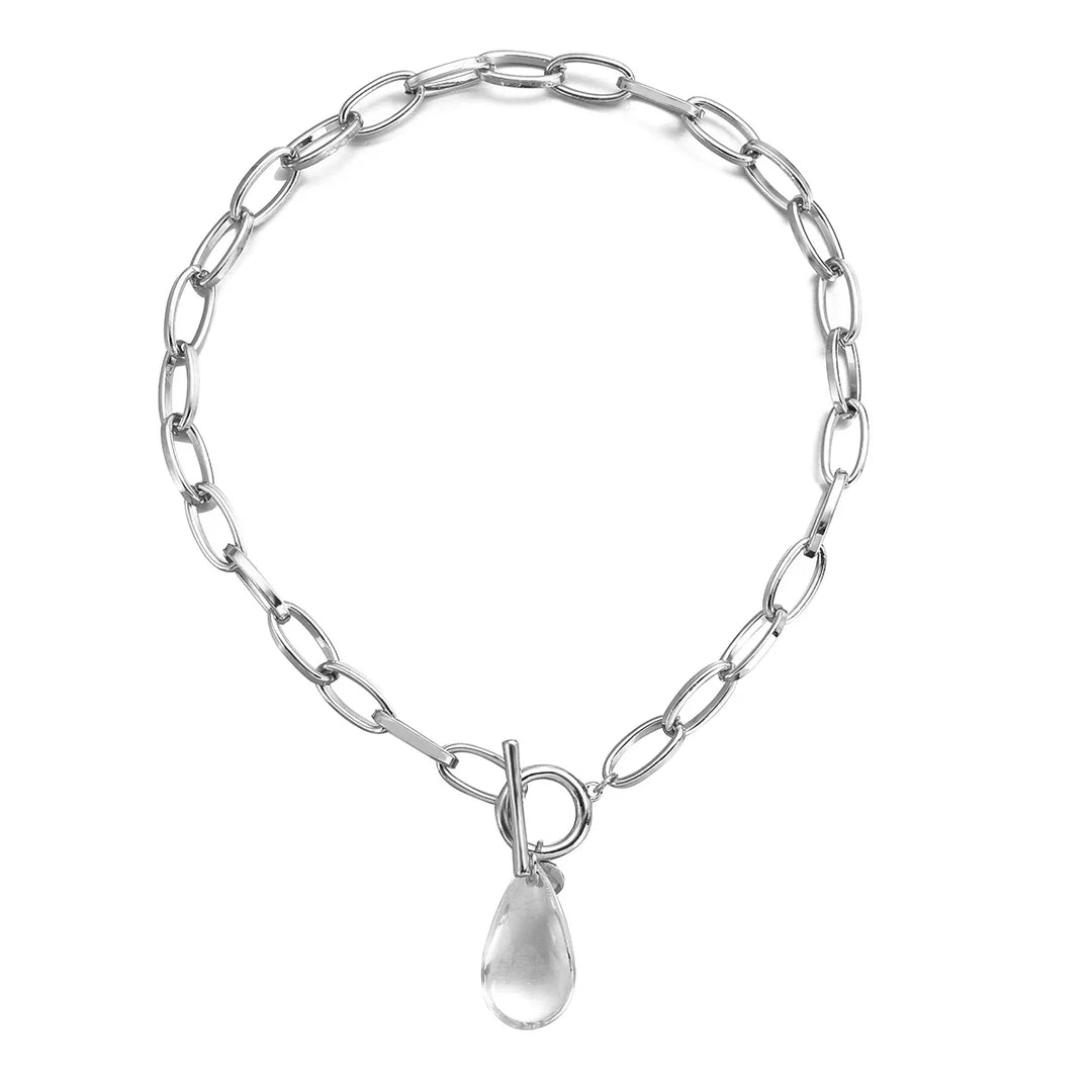 Skanto | Chunky Paperclip Krystall Vanndrop Sirkel Bar Krok Halskjede