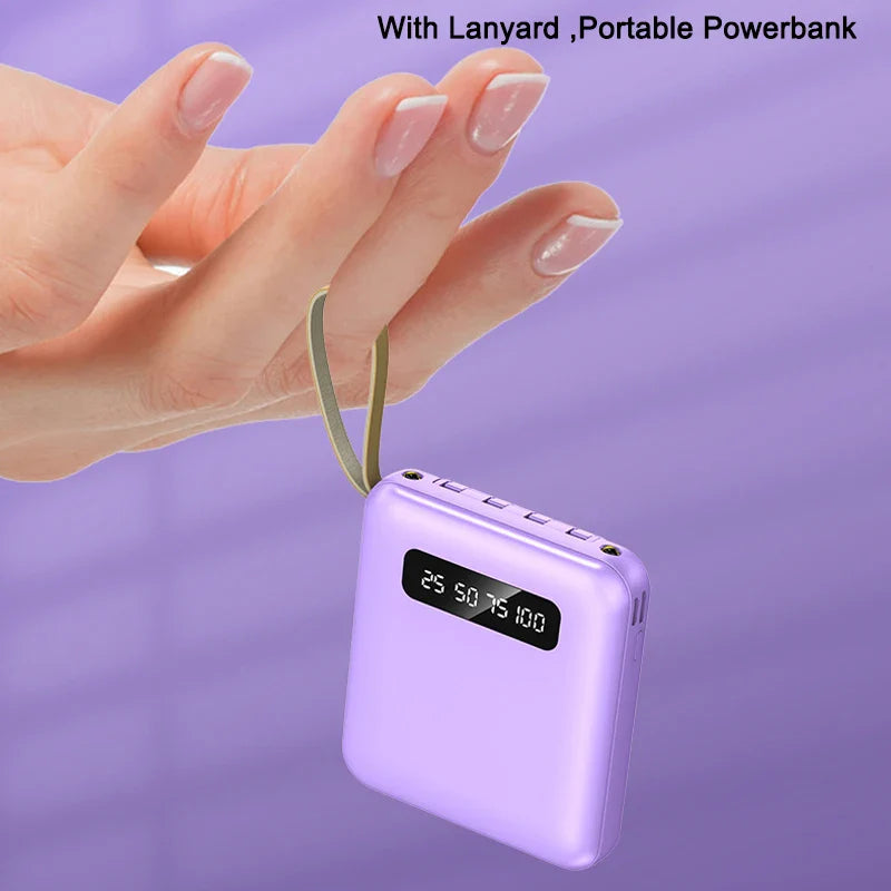 Norvo | Mini Powerbank med Speildisplay | 20,000 mAh | Hurtigladingfunksjon & Integrerte Kabler | For iPhone, Samsung, Xiaomi & mer