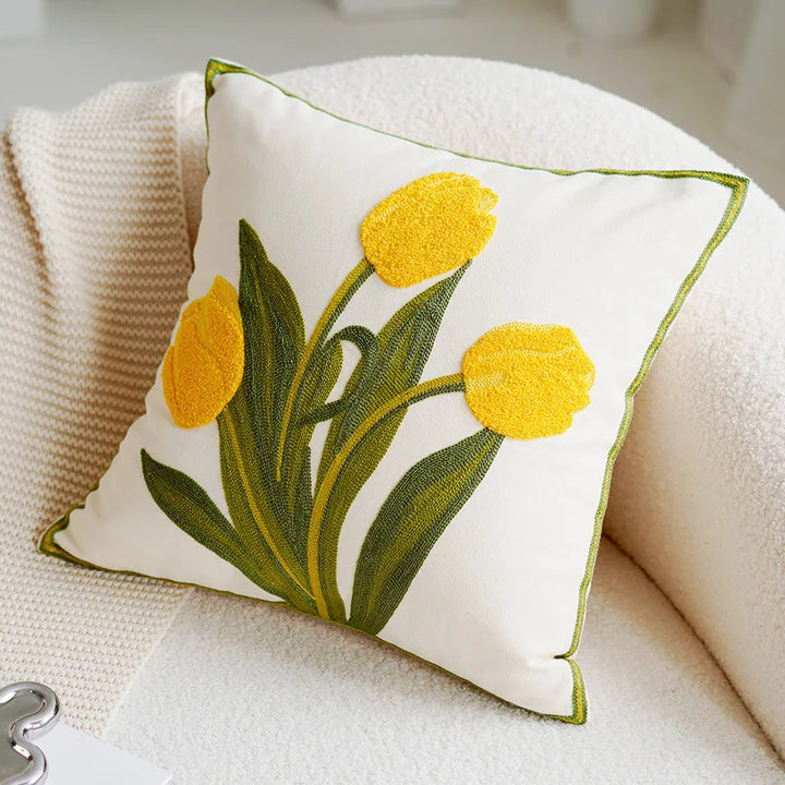 Grønn & Rosa Tulipan Brodert Putetrekk | Skanto