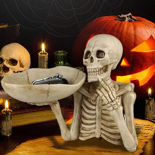 Skanto | SkullServe | Hodeskalle Dekorasjonstallerken laget av Harpiks | Gothic & Halloween Akcent | Allsidig Bruk