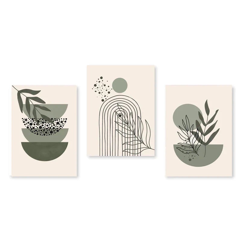 Set of 3 Modern Abstract Bohemian Minimalist Geometric Wall Art Fine Art Canvas Prints Posters Pictures For Living Room Decor | Skanto