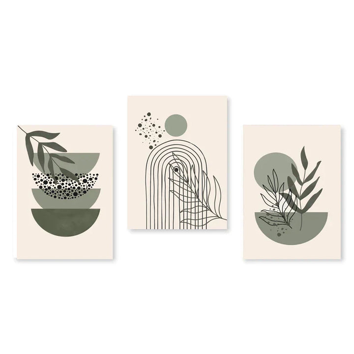 Set of 3 Modern Abstract Bohemian Minimalist Geometric Wall Art Fine Art Canvas Prints Posters Pictures For Living Room Decor | Skanto