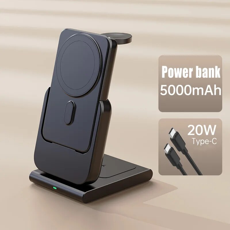 Skanto | 3i1 Magnetisk Hurtigladende Magsafe Power Bank Stasjon
