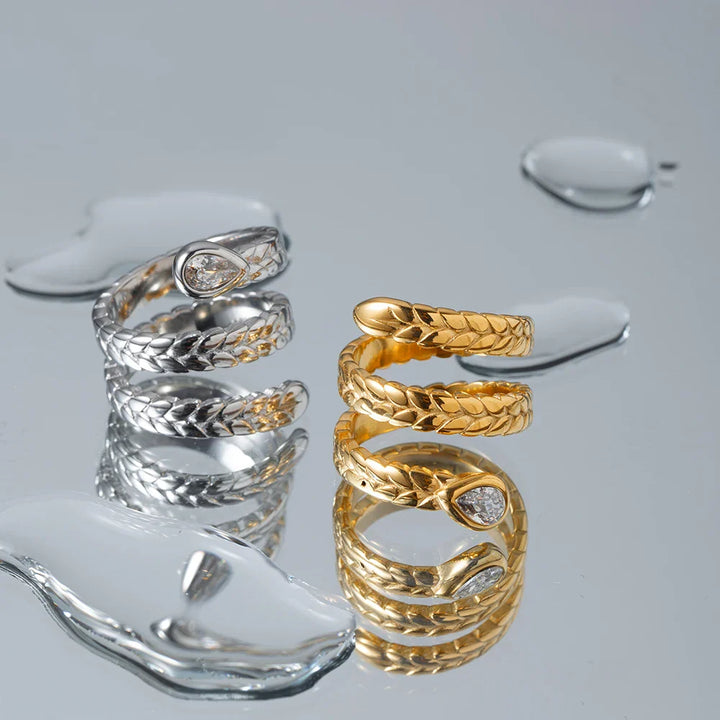 Skanto | Triple Wrap Diamond Eye Leaf Textured Ring
