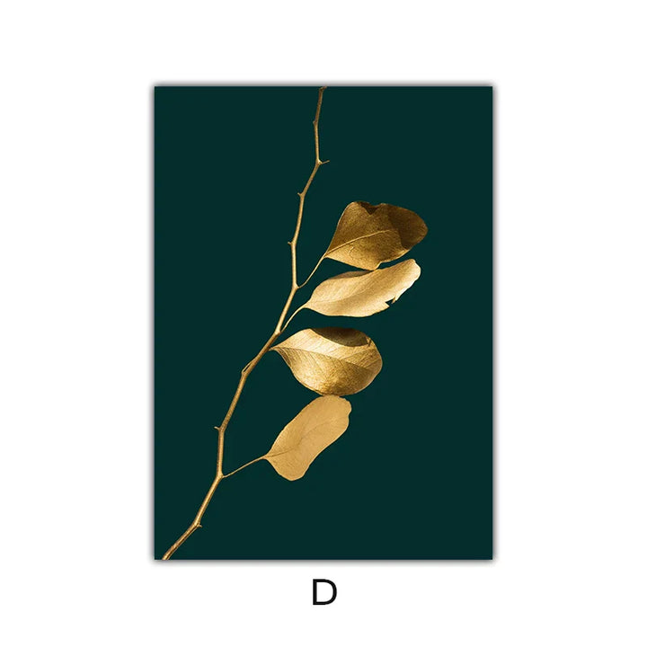 Abstract tropical botanicals golden leaves wall art artistic canvas prints pictures for living room dining room light luxurious interior decor | Skanto
