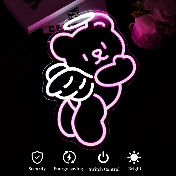 Charmante Bären-Neonleuchte mit Dimmer – USB-betriebene Wanddekoration