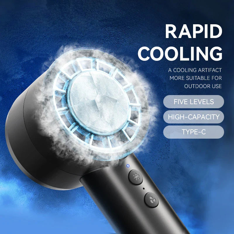 Norvo | Brisano AirCool Mini Håndvifte med Kjølefunksjon | 5 Hastigheter | LED Display & USB Lading | Stillegående & Bærbar | For Reiser, Kontor & Utendørs