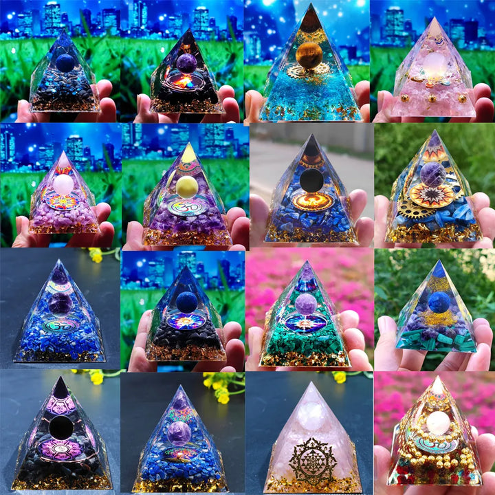 Skanto | Orgonitt-pyramide helbredelse krystaller energigenerator med ametyst pendel - Reiki chakra meditasjonsverktøy og romdekor