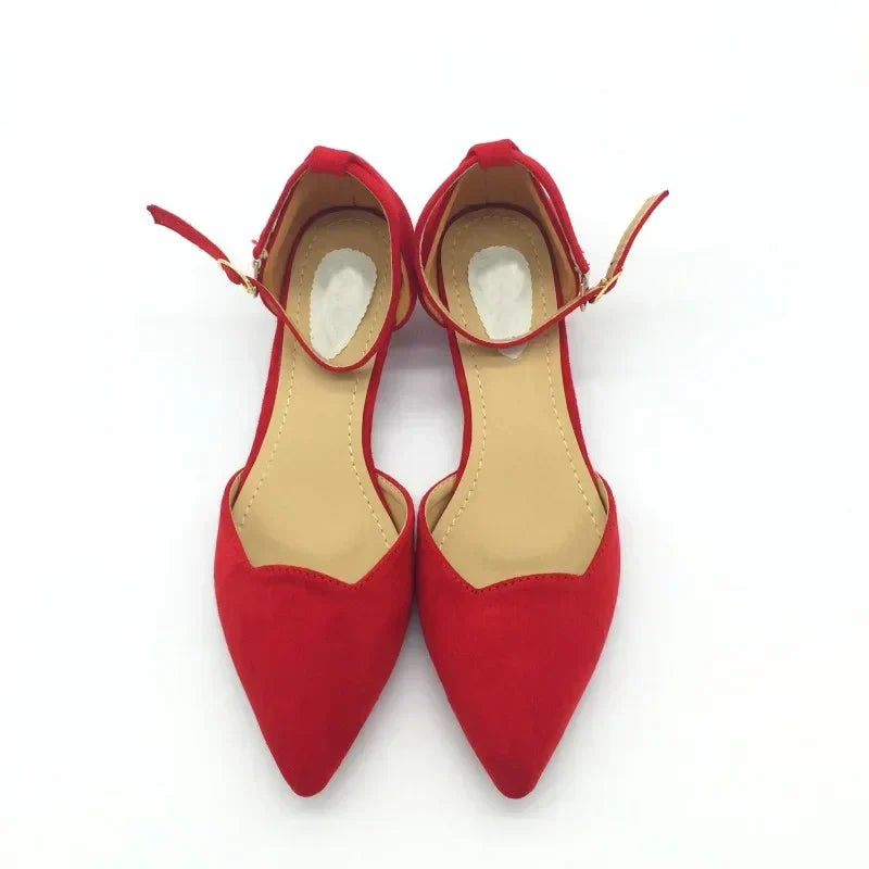 Norvo | Kvinners Spenne Stropp Lav Hæler Pumper Spiss Tå Flock D'Orsay Hæler Sko Enkelt Sko Blå