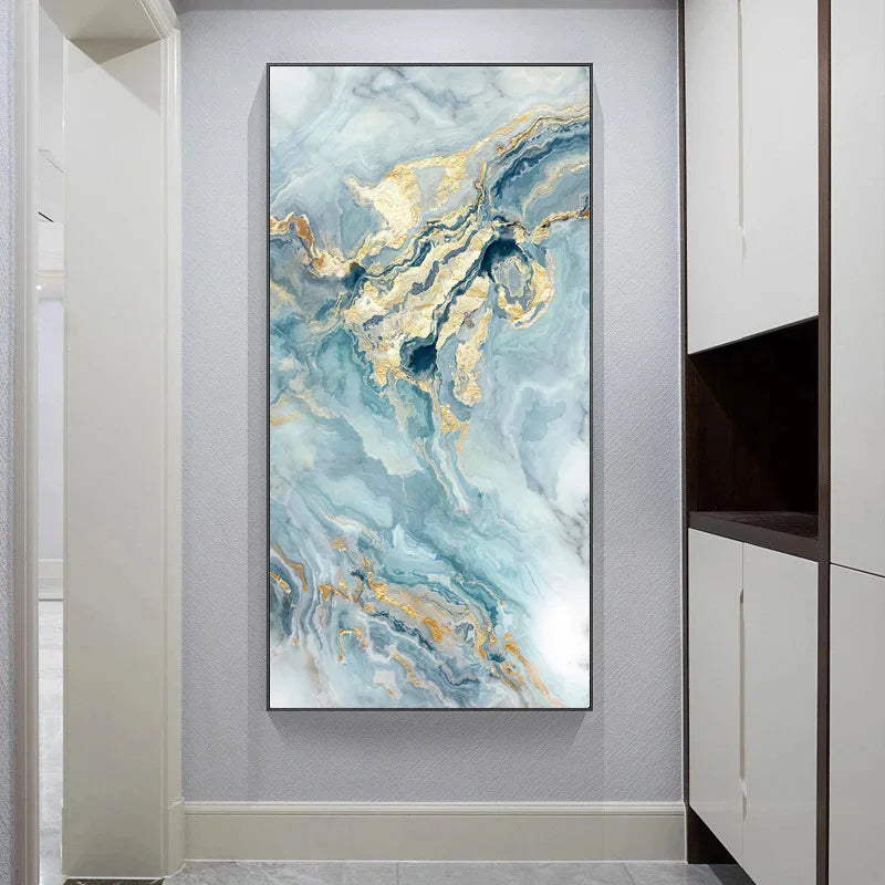 Blue Golden Liquid Marble Essence Wall Art Fine Art Canvas Prints Pictures For Modern Apartment Luxury Living Room Art Decor | Skanto